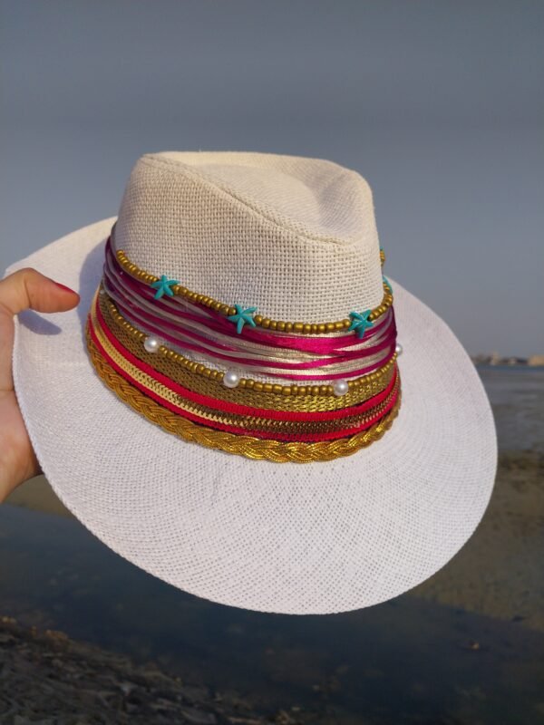 White Starfish Fedora | Pearl & Gold Trim | Beach Wedding Hat