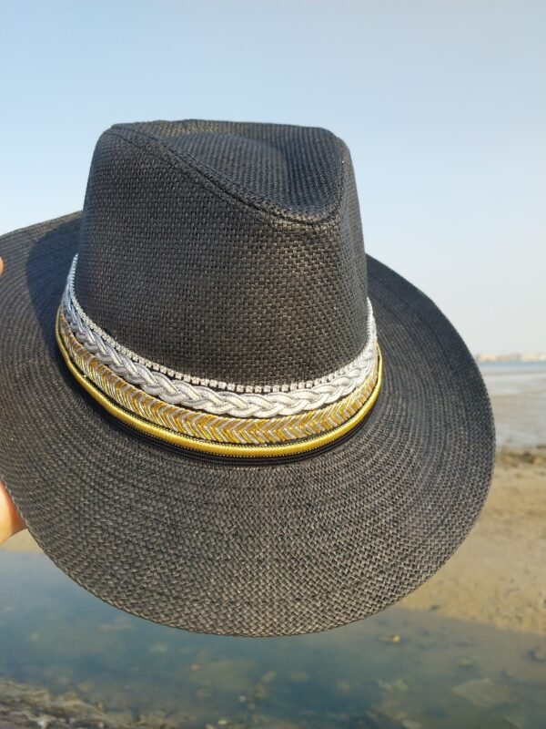 Black Straw Fedora | Silver & Gold Braid | Chic Design