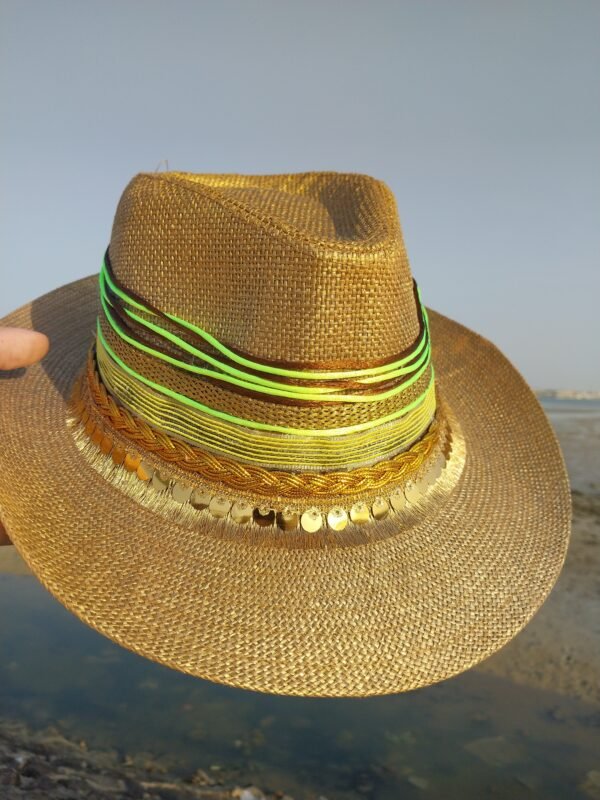 Handcrafted Fedora Hat for women with Neon Stripes & Golden Accents