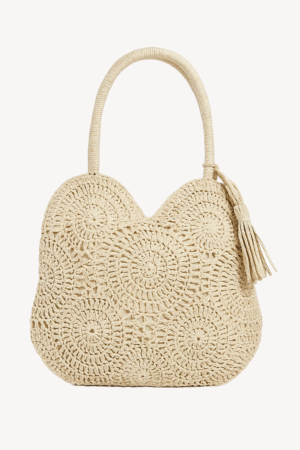 Boho Handmade Crochet Tote Bag – Natural Straw Color