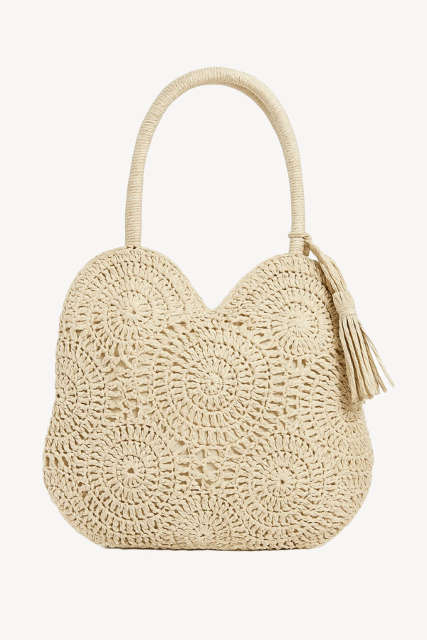 Boho Handmade Crochet Tote Bag – Natural Straw Color