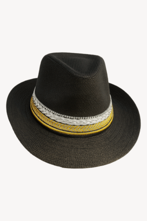 Black Straw Fedora | Silver & Gold Braid | Chic Design