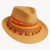 Vibrant Boho Straw Fedora Hat | Colorful Tassels & Turquoise Beads