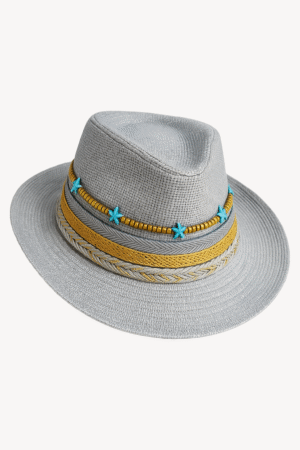 Stylish Silver Straw Summer women Hat with Colorful Beaded Decorations