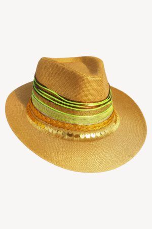 Handcrafted Fedora Hat for women with Neon Stripes & Golden Accents