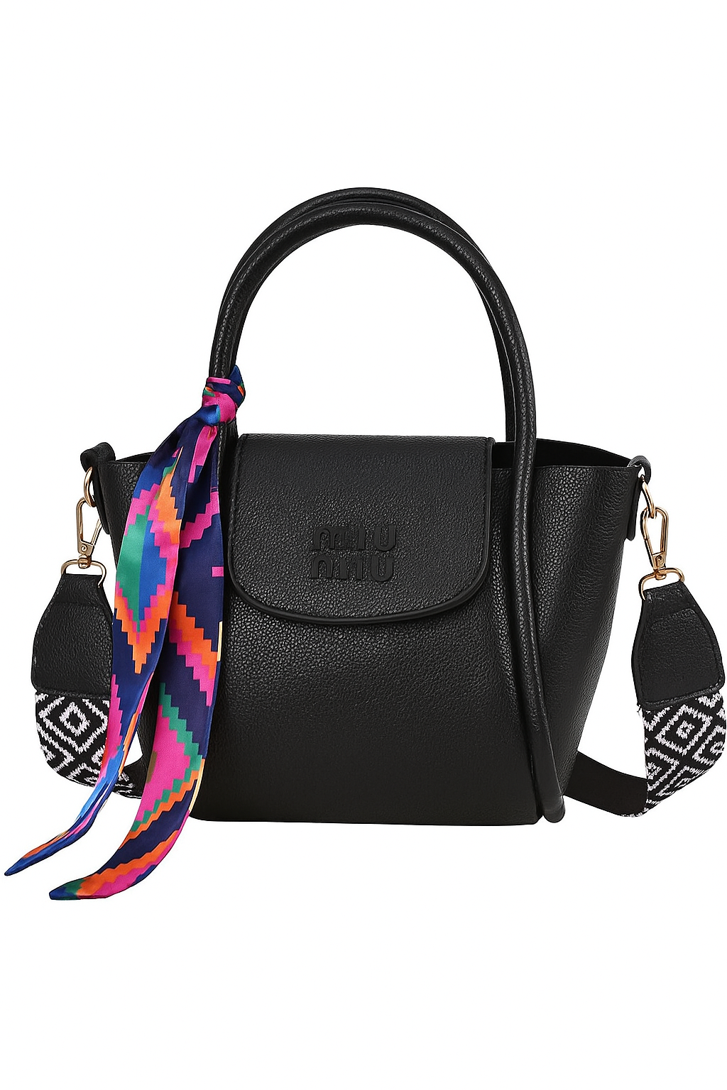 Elegant Textured Handbag miu miu with Printed Scarf
