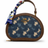 COACH Oval navy blue pattern handbag for women with brown leather Egypt