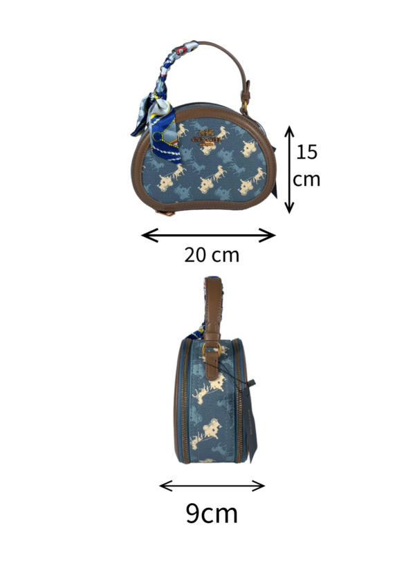 COACH Oval navy blue pattern handbag for women with brown leather Egypt